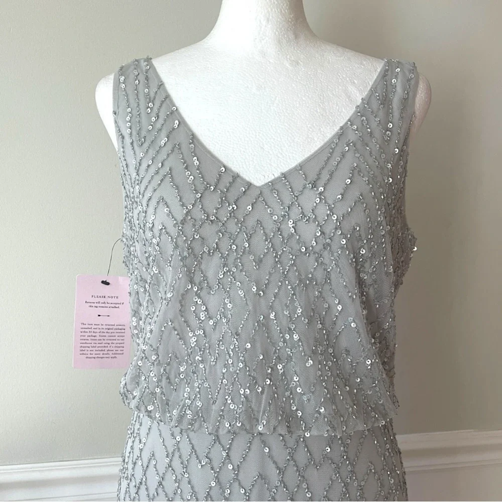 NWT BHLDN Anthropologie Blaise Gown Silver Gray Hand Beaded Geo Dress 8 - Picture 9 of 15